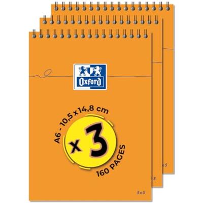 Oxford 3 Stück Notizblöcke, Orange, A6, kleine Karos, 5 mm, 80 Blatt, Vollbindung, Deckblatt beschichtet, Orange Oxford 3 Stück Notizblöcke, Orange, A6, kleine Karos, 5 mm, 80 Blatt, Vollbindung, Deckblatt beschichtet, Orange