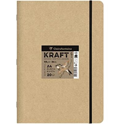 Clairefontaine 975938C Skizzenbuch Kraft Natur DIN A4 21x29,7cm, geheftet, 20 Blatt 115g, ideal für Multitechniken, 1 Skizzenbuch Clairefontaine 975938C Skizzenbuch Kraft Natur DIN A4 21x29,7cm, geheftet, 20 Blatt 115g, ideal für Multitechniken, 1 Skizzenbuch