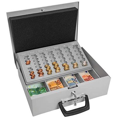 WEDO Geldzählkassette Universa kombiniertes Stahlblechprogramm für Hart- und Papiergeld mit 2 tragbaren Griffen stabiler Coinsafeeinsatz 4-Fächer für Scheine 35,5 × 27,5 × 10 cm WEDO Geldzählkassette Universa kombiniertes Stahlblechprogramm für Hart- und Papiergeld mit 2 tragbaren Griffen stabiler Coinsafeeinsatz 4-Fächer für Scheine 35,5 × 27,5 × 10 cm