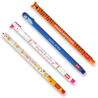 LEGAMI Set mit 4 Löschbaren Gelstiften New Animals Shark, Unicorn, Tiger und Hen. Tinte in Rosa, Blau, Orange und Rot LEGAMI Set mit 4 Löschbaren Gelstiften New Animals Shark, Unicorn, Tiger und Hen. Tinte in Rosa, Blau, Orange und Rot