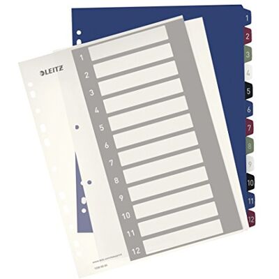 Leitz Register für A4, PC-beschriftbares Deckblatt und 12 Trennblätter, Taben mit Zahlenaufdruck 1-12, Überbreite, Weiß/Mehrfarbig, PP, Style, 12380000 Leitz Register für A4, PC-beschriftbares Deckblatt und 12 Trennblätter, Taben mit Zahlenaufdruck 1-12, Überbreite, Weiß/Mehrfarbig, PP, Style, 12380000