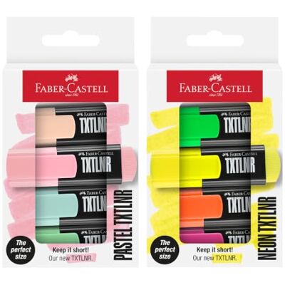 Faber-Castell Textmarker Set TXTLNR, 8 Marker Neon und Pastell Kompakte Highlighter in Neon und Pastell Farben, Textmarker Mini für Kinder und Erwachsene Faber-Castell Textmarker Set TXTLNR, 8 Marker Neon und Pastell Kompakte Highlighter in Neon und Pastell Farben, Textmarker Mini für Kinder und Erwachsene
