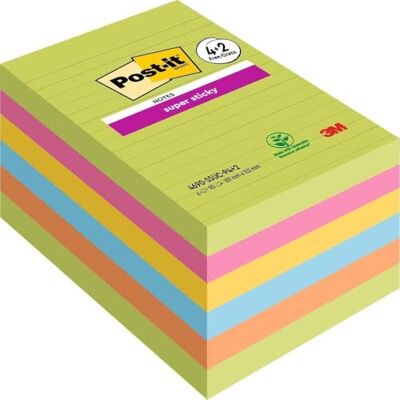 Post-it Super Sticky Notes im Großformat XL, Liniert, 6 Blöcke, 101 mm x 152 mm, 90 Blatt pro Block Selbstklebende Notizzettel für Notizen, To-Do-Listen und Erinnerungen Post-it Super Sticky Notes im Großformat XL, Liniert, 6 Blöcke, 101 mm x 152 mm, 90 Blatt pro Block Selbstklebende Notizzettel für Notizen, To-Do-Listen und Erinnerungen