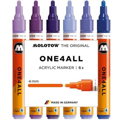 Molotow One4All 227HS Acryl Marker Violet Set (4,0 mm Strichstärke, hochdeckend und permanent, schnell trocknend, nachfüllbar, für fast alle Untergründe) 6 Stück sortiert Molotow One4All 227HS Acryl Marker Violet Set (4,0 mm Strichstärke, hochdeckend und permanent, schnell trocknend, nachfüllbar, für fast alle Untergründe) 6 Stück sortiert