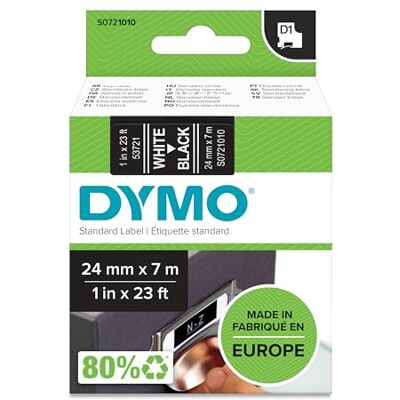 Dymo Original D1-Etikettenband weiß auf schwarz 24 mm x 7 m selbstklebendes Schriftband für LabelManager-Beschriftungsgerät Dymo Original D1-Etikettenband weiß auf schwarz 24 mm x 7 m selbstklebendes Schriftband für LabelManager-Beschriftungsgerät
