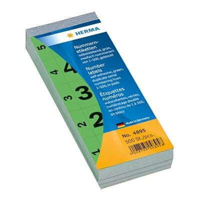 Herma 4895 Nummernblock Zahlen 1-500, doppelt, 500 Stück, 56 x 28 mm, selbstklebend, matt, 2fach fortlaufende Papier Nummernetiketten Zahlenetiketten Anlagenummern, rot Herma 4895 Nummernblock Zahlen 1-500, doppelt, 500 Stück, 56 x 28 mm, selbstklebend, matt, 2fach fortlaufende Papier Nummernetiketten Zahlenetiketten Anlagenummern, rot