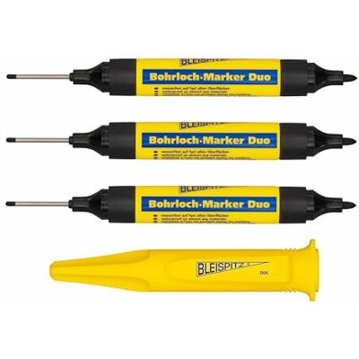 Bleispitz Bohrlochmarker Duo Set (3 Bohrlochmarker Duo und 1 Universal Köcher, Rundspitze 1,5-3mm und Bohrloch Marker Spitze 2x26mm, Werkzeug Marker, Werkzeug Zubehör) 1904 Bleispitz Bohrlochmarker Duo Set (3 Bohrlochmarker Duo und 1 Universal Köcher, Rundspitze 1,5-3mm und Bohrloch Marker Spitze 2x26mm, Werkzeug Marker, Werkzeug Zubehör) 1904