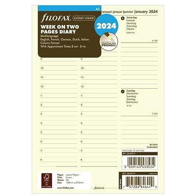 Filofax A5 Woche auf zwei Seiten Spaltenformat 5 Sprachen 2024 Terminplaner Baumwolle Creme Filofax A5 Woche auf zwei Seiten Spaltenformat 5 Sprachen 2024 Terminplaner Baumwolle Creme