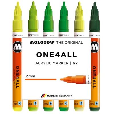 Molotow One4All 127HS Acryl Marker Green Set (2,0 mm Strichstärke, hochdeckend und permanent, schnell trocknend, nachfüllbar, für fast alle Untergründe) 6 Stück sortiert Molotow One4All 127HS Acryl Marker Green Set (2,0 mm Strichstärke, hochdeckend und permanent, schnell trocknend, nachfüllbar, für fast alle Untergründe) 6 Stück sortiert