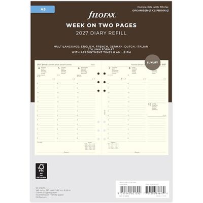 Filofax A5 Wochenplaner 27-68513, Spaltenformat, 5-sprachig, cremefarben Filofax A5 Wochenplaner 27-68513, Spaltenformat, 5-sprachig, cremefarben