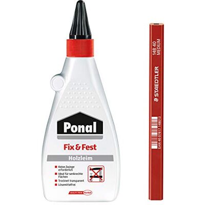 Staedtler Ponal Fix & Fest Holzleim, sofort haftender Holzkleber zur Innenanwendung, transparent, ideal für senkrechte Flächen, Spar-Set mit 500 g Holzleim und hochwertigem Zimmermanns-Bleistift, 9HP500FP1X Staedtler Ponal Fix & Fest Holzleim, sofort haftender Holzkleber zur Innenanwendung, transparent, ideal für senkrechte Flächen, Spar-Set mit 500 g Holzleim und hochwertigem Zimmermanns-Bleistift, 9HP500FP1X
