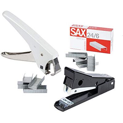 Sax Hefter Set, Frog Hefter 400, 1000 Stk. 24/6 Heftklammern verzinkt, Skre-Klick Enthefter, langlebig und stabiles Metall, Klammerentferner, universaler Klammer entferner Sax Hefter Set, Frog Hefter 400, 1000 Stk. 24/6 Heftklammern verzinkt, Skre-Klick Enthefter, langlebig und stabiles Metall, Klammerentferner, universaler Klammer entferner