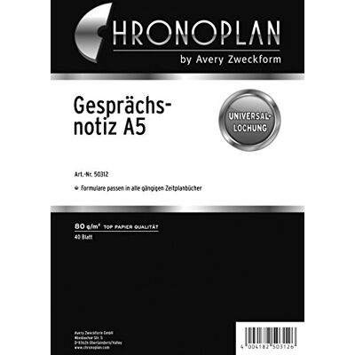 Avery Chronoplan 50312 Gesprächsnotiz Kalendereinlagen zum Nachfüllen für Terminplaner (A5-Format,40 Gesprächsnotizen mit Universallochung, 80g/m², Ergebnisse und Aufgaben notieren),Schwarz Avery Chronoplan 50312 Gesprächsnotiz Kalendereinlagen zum Nachfüllen für Terminplaner (A5-Format,40 Gesprächsnotizen mit Universallochung, 80g/m², Ergebnisse und Aufgaben notieren),Schwarz