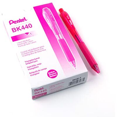 Pentel BK440-P Kugelschreiber mit Druckmechanik und ergonomischer Dreiecksgriffzone, 12-er Packung, pink Pentel BK440-P Kugelschreiber mit Druckmechanik und ergonomischer Dreiecksgriffzone, 12-er Packung, pink