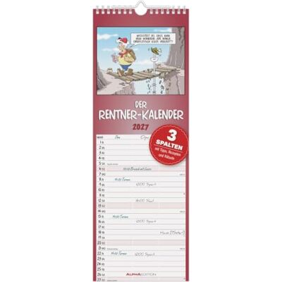 Alpha Rentner-Kalender 2027: Familienplaner 15x42 cm mit 3 Spalten, 100-jährigem Kalender, Rätselspaß & Gesundheitstipps, ideal für Rentner Alpha Rentner-Kalender 2027: Familienplaner 15x42 cm mit 3 Spalten, 100-jährigem Kalender, Rätselspaß & Gesundheitstipps, ideal für Rentner