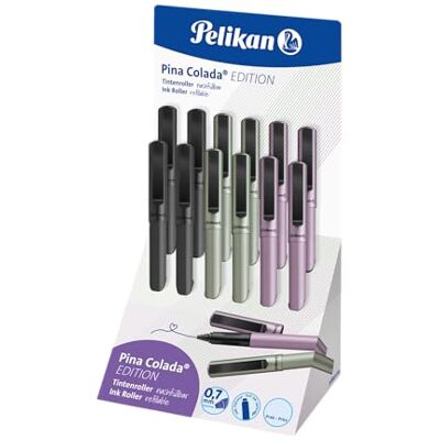 Pelikan Tintenroller Pina Colada Edition im 12er Display, 3 Farben à 4 Stück, mauve, olive und anthrazit, jeweils inkl. Standard-Tintenpatrone Pelikan Tintenroller Pina Colada Edition im 12er Display, 3 Farben à 4 Stück, mauve, olive und anthrazit, jeweils inkl. Standard-Tintenpatrone