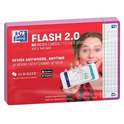 Oxford FLASH 2.0 Karteikarten A6, Lernkarten, 105x148mm, kariert, lila, 80 Blatt Oxford FLASH 2.0 Karteikarten A6, Lernkarten, 105x148mm, kariert, lila, 80 Blatt