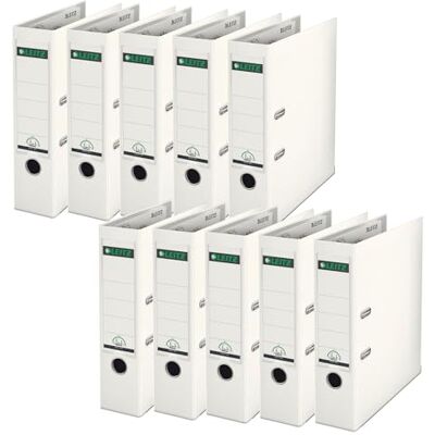 Leitz Qualitäts-Ordner 180° Plastik, 10er Pack, das Original, DIN A4 Aktenordner 8 cm breit, 90% Recycling-Karton, 30% Pre-Consumer Recycling-Kunststoff, Mit 180° Mechanik, 600 Blatt, Weiß, 10101001 Leitz Qualitäts-Ordner 180° Plastik, 10er Pack, das Original, DIN A4 Aktenordner 8 cm breit, 90% Recycling-Karton, 30% Pre-Consumer Recycling-Kunststoff, Mit 180° Mechanik, 600 Blatt, Weiß, 10101001