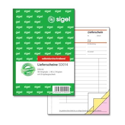 Sigel Lieferschein A6 selbstdurchschreibend 3x40 Blatt SD014, mit zusätzlichem Durchschlag für Dokumentation Sigel Lieferschein A6 selbstdurchschreibend 3x40 Blatt SD014, mit zusätzlichem Durchschlag für Dokumentation