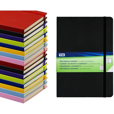 TSI Notizbuch A5, kariert, Farbe schwarz, 192 Seiten, mit Innentasche, Lesezeichen, Elastischer Verschluß, Nr. 63555-BK TSI Notizbuch A5, kariert, Farbe schwarz, 192 Seiten, mit Innentasche, Lesezeichen, Elastischer Verschluß, Nr. 63555-BK