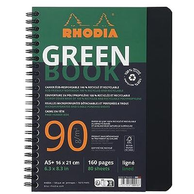 Clairefontaine Rhodia Rhodia 119915C Spiralbuch Greenbook A5 80 Blatt liniert Kopfleiste Schwarz Clairefontaine Rhodia Rhodia 119915C Spiralbuch Greenbook A5 80 Blatt liniert Kopfleiste Schwarz
