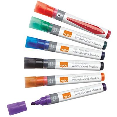Nobo Liquid Ink Whiteboardmarker-Set, 6 Stück, Feine 3 mm Rundspitze, Mehrfarbig, 1901077 Nobo Liquid Ink Whiteboardmarker-Set, 6 Stück, Feine 3 mm Rundspitze, Mehrfarbig, 1901077
