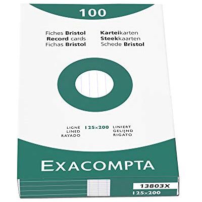 Exacompta 13803X Karteikarten (205q/qm Karton, holzfrei, 125 x 200 mm, liniert, ungelocht) 100er Pack weiß Exacompta 13803X Karteikarten (205q/qm Karton, holzfrei, 125 x 200 mm, liniert, ungelocht) 100er Pack weiß