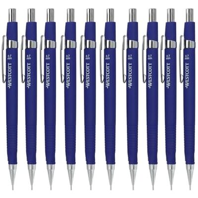 Westcott TRILINE Druckbleistift 0,7mm HB Blau (10er-Set) Minenbleistift, Minenführung aus Metall, Ergonomischer Softtouch Elegante Dreikant-Griffzone E-733922 00 Westcott TRILINE Druckbleistift 0,7mm HB Blau (10er-Set) Minenbleistift, Minenführung aus Metall, Ergonomischer Softtouch Elegante Dreikant-Griffzone E-733922 00