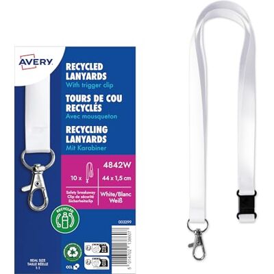 Avery 4842W Lanyard 10 Stück (44x1,5cm, Kartenhalter mit Karabinerhaken-Sicherheitsverschluss, Schlüsselband für Ausweishülle, Kartenhülle, Namenschilder, Umhängeband, Nackenband) weiß Avery 4842W Lanyard 10 Stück (44x1,5cm, Kartenhalter mit Karabinerhaken-Sicherheitsverschluss, Schlüsselband für Ausweishülle, Kartenhülle, Namenschilder, Umhängeband, Nackenband) weiß