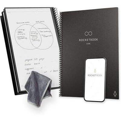 Rocketbook Core wiederverwendbares Spiral-Notizbuch, Format 21 cm x 29,7 cm, Schwarz – gepunktete Seiten, App-Konnektivität, löschbar, robuster Einband, ideal für Schule, Arbeit und kreative Projekte Rocketbook Core wiederverwendbares Spiral-Notizbuch, Format 21 cm x 29,7 cm, Schwarz – gepunktete Seiten, App-Konnektivität, löschbar, robuster Einband, ideal für Schule, Arbeit und kreative Projekte