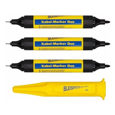 Bleispitz Kabelmarker Duo Set (3 Kabelmarker Duo, Rundspitze 1,5-3mm und Kabel Marker Spitze 0,3mm, schnelltrocknend, 1 Universal Köcher, Ein-Hand-Bedienung, Werkzeug Marker, Werkzeug Zubehör) 1942 Bleispitz Kabelmarker Duo Set (3 Kabelmarker Duo, Rundspitze 1,5-3mm und Kabel Marker Spitze 0,3mm, schnelltrocknend, 1 Universal Köcher, Ein-Hand-Bedienung, Werkzeug Marker, Werkzeug Zubehör) 1942