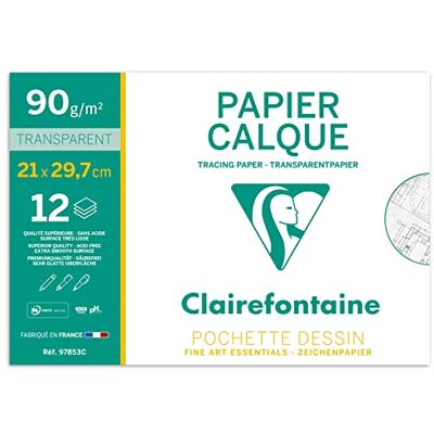 Clairefontaine 97853C Mappe Transparentpapier (mit Millimeterunterteilung , DIN A4, 21 x 29,7 cm, 90/95 g, 12 Blatt, ideal für technische Zeichnen) transparent Clairefontaine 97853C Mappe Transparentpapier (mit Millimeterunterteilung , DIN A4, 21 x 29,7 cm, 90/95 g, 12 Blatt, ideal für technische Zeichnen) transparent