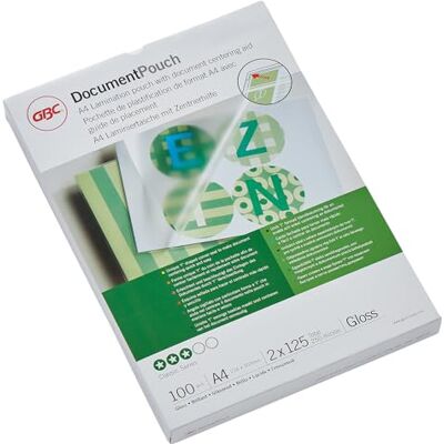 GBC Laminierfolien A4 125 mic, Robuste Laminiertaschen im 100er Pack, Glänzend, Transparent, Ideal für Büro & Schule, 3200723 GBC Laminierfolien A4 125 mic, Robuste Laminiertaschen im 100er Pack, Glänzend, Transparent, Ideal für Büro & Schule, 3200723
