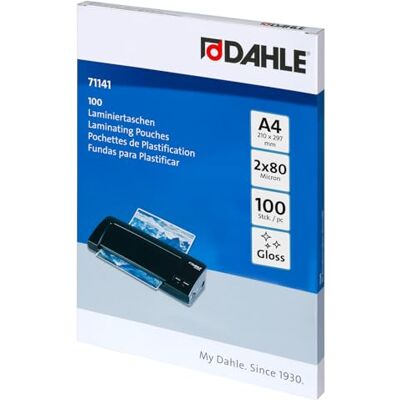 Dahle Laminierfolien A4, 160 Micron (2x80) 100 Stück Hochwertiger Schutz für wichtige Unterlagen und Fotos, Glänzend Dahle Laminierfolien A4, 160 Micron (2x80) 100 Stück Hochwertiger Schutz für wichtige Unterlagen und Fotos, Glänzend