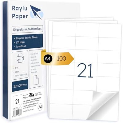 RAYLU PAPER ® Selbstklebendes A4-Papier Weiß zum Bedrucken 100 Blatt Haftpapier für Inkjet-, Laser- und Kopierdrucker Klebeetiketten auf A4-Bögen Starke Klebkraft 70 x 42 mm RAYLU PAPER ® Selbstklebendes A4-Papier Weiß zum Bedrucken 100 Blatt Haftpapier für Inkjet-, Laser- und Kopierdrucker Klebeetiketten auf A4-Bögen Starke Klebkraft 70 x 42 mm