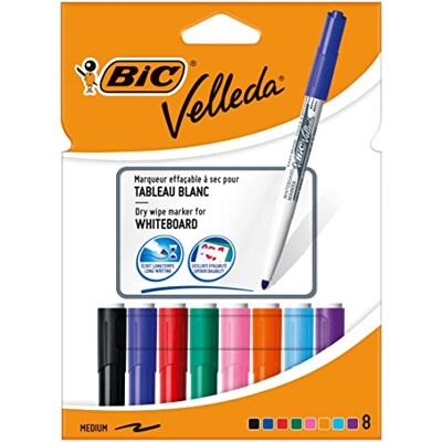BIC Velleda 1741 Whiteboard-Marker, Rundspitze Medium – Mehrfarbig, Trocken Abwischbar, 8er Etui BIC Velleda 1741 Whiteboard-Marker, Rundspitze Medium – Mehrfarbig, Trocken Abwischbar, 8er Etui