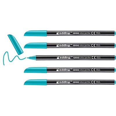 edding 1200 Fasermaler fein türkis (blau) 5 Stifte Rundspitze 1 mm Filzstift zum Zeichnen und Schreiben für Schule, Mandala edding 1200 Fasermaler fein türkis (blau) 5 Stifte Rundspitze 1 mm Filzstift zum Zeichnen und Schreiben für Schule, Mandala