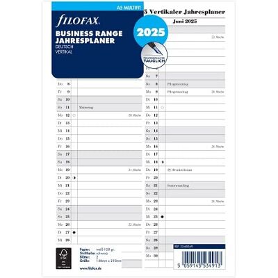 Filofax Kalendereinlage A5 Multi Jahresplanervertikal (Deutsch)2025 Filofax Kalendereinlage A5 Multi Jahresplanervertikal (Deutsch)2025