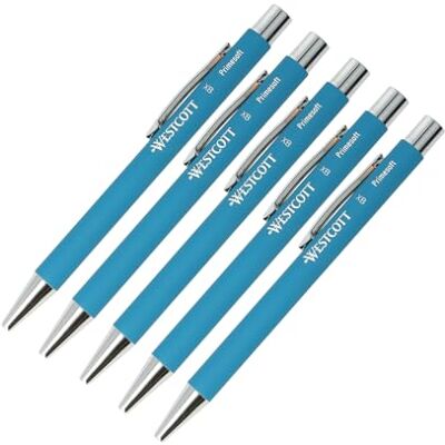 Westcott PRIMESOFT-XB Kugelschreiber 5 Stück Türkis GRS-zertifizierte Premium Kugelschreiber aus Aluminium Dokumentenecht mit blauer Tinte Strichstärke XB 1,4 mm E-1744998 00 Westcott PRIMESOFT-XB Kugelschreiber 5 Stück Türkis GRS-zertifizierte Premium Kugelschreiber aus Aluminium Dokumentenecht mit blauer Tinte Strichstärke XB 1,4 mm E-1744998 00