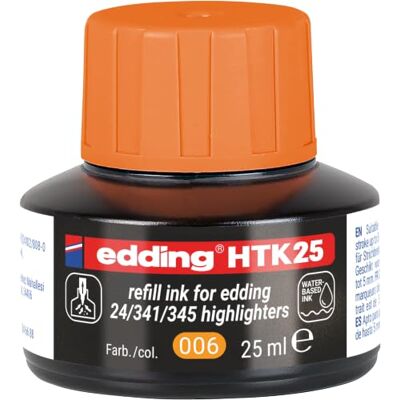 edding HTK 25 Nachfülltinte orange 25 ml mit Kapillarsystem, ideal zum sauberen und unkomplizierten Nachfüllen der Textmarker e-345 und e-24 edding HTK 25 Nachfülltinte orange 25 ml mit Kapillarsystem, ideal zum sauberen und unkomplizierten Nachfüllen der Textmarker e-345 und e-24