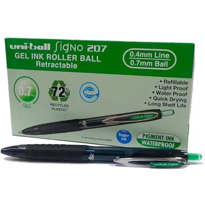 uni-ball Rollerball Signo UMN-207E Gel-Tinte, Grün, 0,7 mm, Box, 12 Stück uni-ball Rollerball Signo UMN-207E Gel-Tinte, Grün, 0,7 mm, Box, 12 Stück