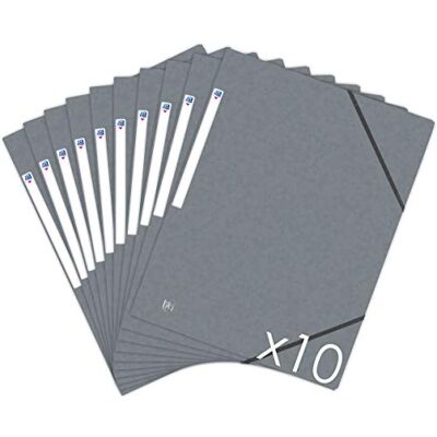 Oxford Topfile+ Dokumentenmappe, 3 Klappen, A4, mit Gummizug, Grau, 10 Stück Oxford Topfile+ Dokumentenmappe, 3 Klappen, A4, mit Gummizug, Grau, 10 Stück