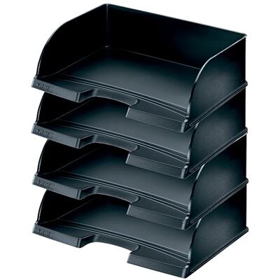 Leitz Briefkorb Querformat A4, 4er Pack, Briefablage mit extra großem Fassungsvermögen in Premium-Qualität, Stapelbare Ablagefächer als Organizer, Kombinierbar mit Plus-Serie, Schwarz, 52190095 Leitz Briefkorb Querformat A4, 4er Pack, Briefablage mit extra großem Fassungsvermögen in Premium-Qualität, Stapelbare Ablagefächer als Organizer, Kombinierbar mit Plus-Serie, Schwarz, 52190095
