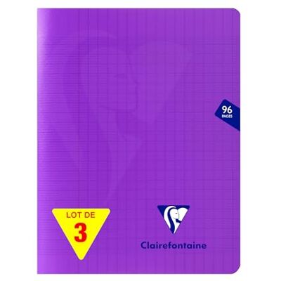 Clairefontaine 373741AMZC Pack 3 Schulheft/Heft Mimesys, 17 x 22 cm, 48 Blatt, französische Lineatur, 90g, Einband aus PP, Violett, 1 Pack Clairefontaine 373741AMZC Pack 3 Schulheft/Heft Mimesys, 17 x 22 cm, 48 Blatt, französische Lineatur, 90g, Einband aus PP, Violett, 1 Pack