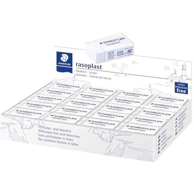 Staedtler 526 B40 Radierer rasoplast phtalat und latexfrei, 16 x 13 x 33 mm, Schachtel mit 40 Stück, weiß Staedtler 526 B40 Radierer rasoplast phtalat und latexfrei, 16 x 13 x 33 mm, Schachtel mit 40 Stück, weiß