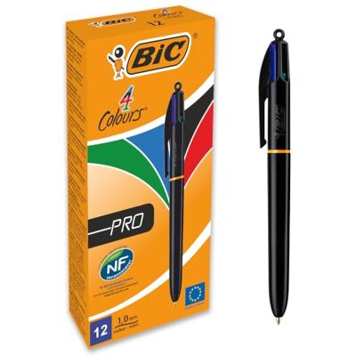 BIC 4 Farben Kugelschreiber Set 4 Colours Pro, mit schwarzem Schaft, 12er Pack, nachfüllbar, Ideal für das Büro, das Home Office oder die Schule BIC 4 Farben Kugelschreiber Set 4 Colours Pro, mit schwarzem Schaft, 12er Pack, nachfüllbar, Ideal für das Büro, das Home Office oder die Schule