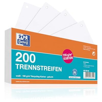Oxford Trennstreifen, aus Karton, gelocht, 190 g/m², weiss, 200 Stück Oxford Trennstreifen, aus Karton, gelocht, 190 g/m², weiss, 200 Stück
