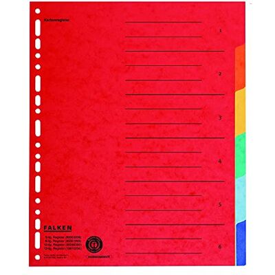 FALKEN 20x Karton-Register überbreit DIN A4+ 245 x 30 cm 6-teilig volle Höhe mit Organisationsdruck vollfarbig zur Ablage von Prospekt- und Klarsichthüllen FALKEN 20x Karton-Register überbreit DIN A4+ 245 x 30 cm 6-teilig volle Höhe mit Organisationsdruck vollfarbig zur Ablage von Prospekt- und Klarsichthüllen