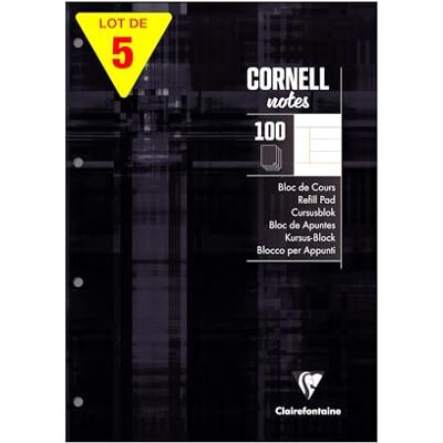 Clairefontaine 58198Cpack Packung 5 Schreibblock/Notizblock CORNELL, DIN A4, 21x29,7 cm, 100 Blatt liniert 90g, 4-fach gelocht, 5 Stück Clairefontaine 58198Cpack Packung 5 Schreibblock/Notizblock CORNELL, DIN A4, 21x29,7 cm, 100 Blatt liniert 90g, 4-fach gelocht, 5 Stück
