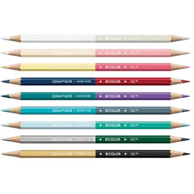 Caran d'Ache CARAN D’ACHE Alpine Frost Set 9 Bicolor Farbstifte + 1 Pinsel, wasservermalbar, Metalletui, Swiss Made Caran d'Ache CARAN D’ACHE Alpine Frost Set 9 Bicolor Farbstifte + 1 Pinsel, wasservermalbar, Metalletui, Swiss Made